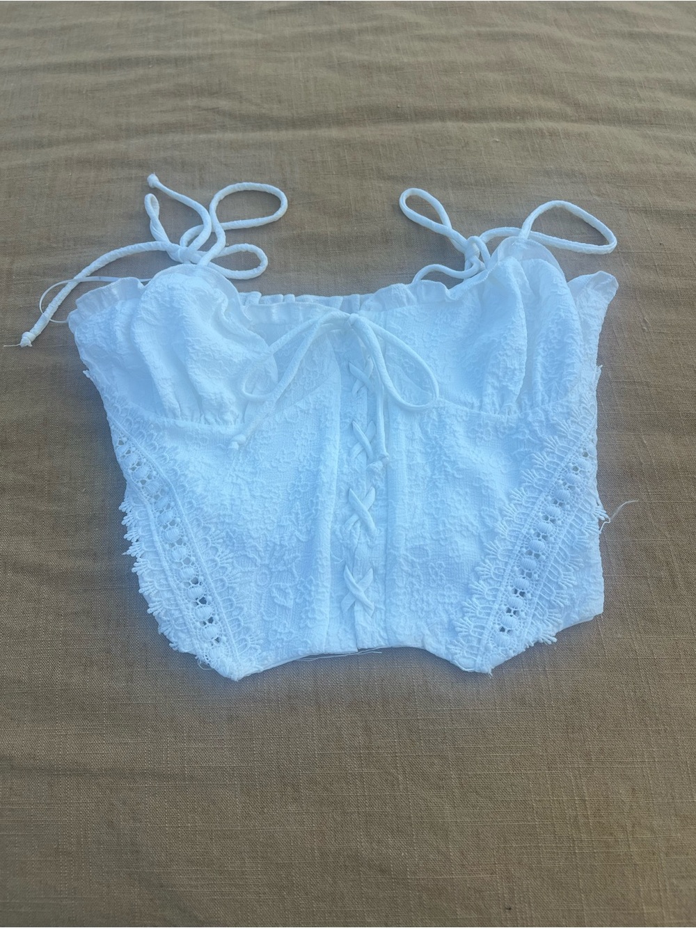 Kirious White Lace Bustier Corset Camisole with Tie Straps Size S Fairycore